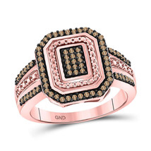 10kt Rose Gold Round Red Color Enhanced Diamond Octagon Cluster Ring 1/3 Cttw - £319.74 GBP