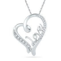 10k White Gold Womens Round Diamond Heart Love Pendant 1/10 Cttw - £175.48 GBP