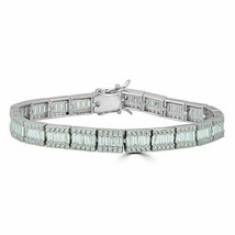 Mens VVs1 Diamond Baguette Tennis Bracelet 14K White Gold Silver 8mm - $186.99