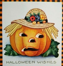 Halloween Postcard Whitney Checker Border Goblin In Straw Hat Bangor ME 1924 - £42.16 GBP