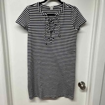 J.Crew Striped Casual Pull Over Dress Stretch Womens Size XS Lace Up Sheath - £18.99 GBP