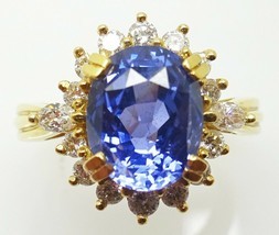Authenticity Guarantee 
18k Gold 4.34cts Genuine Natural Ceylon Sapphire and ... - £4,312.12 GBP