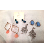 Vintage Earrings Lot 4 pr.  Blue Peach colors, Silver Gold Tone Variety ... - £8.84 GBP