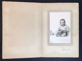 Vintage Photo on Board Folder Adorable Baby Boy with Blow Up Toy Dog Norwood OH - £14.07 GBP