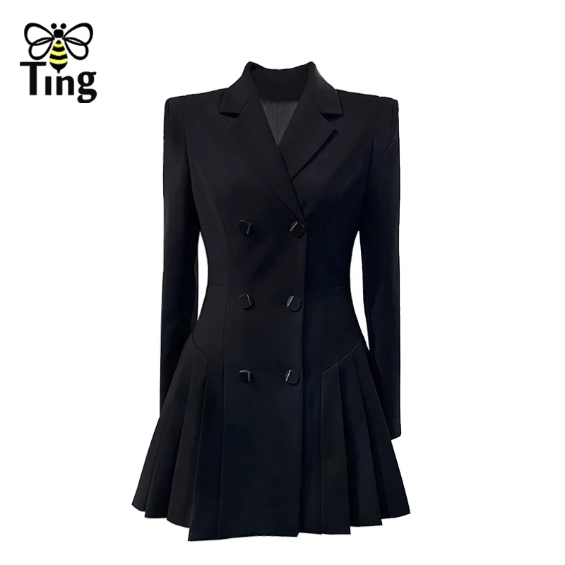 Tingfly   Double Breasted Blazer Dress Women France Chic Slim Black Mini Short C - £127.06 GBP