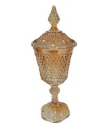 Indiana Glass Peacock Peach Diamond Point Lidded Pedestal Candy Dish Tiara - $42.52