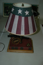 Vintage Cast Iron Cannon Table Desk Lamp Cindy Shamp Shade Flag Patriotic Book - £95.89 GBP