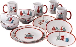 Christmas Dinnerware Set For 4 Ceramic Dishes Plates Bowls Mugs Holiday ... - $67.72