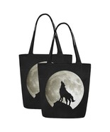 Set of TWO Wolf Silhouette and the Moon Canvas Tote Bag Two Sides Printing - $40.73 CAD