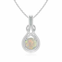 ANGARA Round Opal Solitaire Infinity Knot Pendant in 14K Solid Gold | 18&quot; Chain - £562.22 GBP