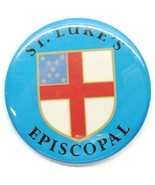 Vintage St. Luke&#39;s Episcopal Church Button Pin Blue Shield - £11.76 GBP
