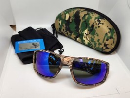 Polarized Real Tree Camo Sports Hunting Wrap Sunglasses With Case Blue Lenses - £12.85 GBP