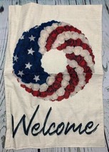 Patriotic Welcome American Strip and Star Wreath Garden Flag 12×18 Inch ... - $23.75