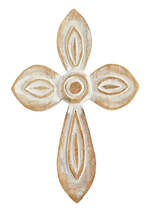 Bologna Ornate Carved Wood Whitewash Cross, New #AB-243 - $26.61 CAD