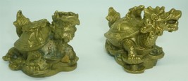 VNTGE SOLID BRASS BRONZE CHINESE FengShui WEALTH MONEY DRAGON TURTLE 2 F... - £30.20 GBP