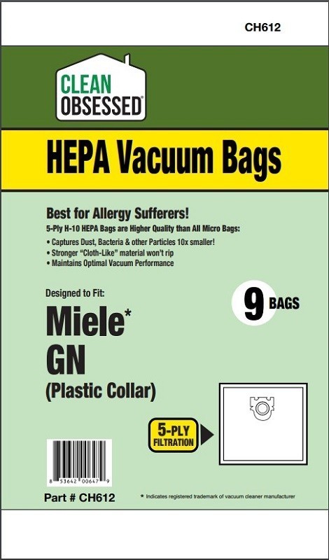 Clean Obsessed H-10 HEPA Bags Type Miele G/N - 9 Cloth HEPA Bags per pac... - $14.85