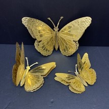 Vintage Brass Butterflies Gold Tone Home Interiors Set Of 3 Butterfly Wa... - £12.52 GBP