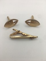 Vintage Swank Gold Tone Tie Tack Clip Cuff links set Topaz Colored Gems - £7.75 GBP