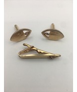 Vintage Swank Gold Tone Tie Tack Clip Cuff links set Topaz Colored Gems - £7.79 GBP