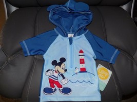 Disney Store Mickey Mouse &quot;Beach Baby&quot; Rash Guard Shirt for Baby Size 9/12 Month - £14.31 GBP