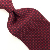 Van Heusen Made In Usa Tie Red Maroon Polka Dots Silk Necktie Men&#39;s Woven #I22/F - £10.95 GBP