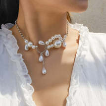 Pearl &amp; Silver-Plated Cluster Choker Necklace - £11.55 GBP