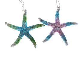 2 Colorful Sea Star Christmas Ornament 5 inches high NWT Beach Coastal 2023  - $13.14