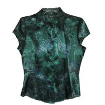 Mexx Women&#39;s Green Satin Abstract Print Collared Button Up Blouse Size 6 - £15.63 GBP