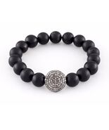 Onyx Beaded Stretch Bracelet w/ Pave Diamond Charm! Nice Gift - €545,21 EUR