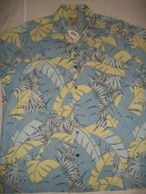 Kona Kai Trading Hawaiian Shirt Palm Leaves Yellow Blue Extra Large XL - £27.64 GBP