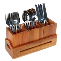 Utensil Caddy Silverware Cutlery Holder With 3 Compartment, Wooden Utens... - $50.99