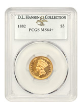 1882 $3 PCGS MS64+ ex: D.L. Hansen - £12,482.85 GBP