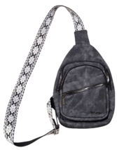 Boho Canvas Sling Bag Grey Crossbody Chest Pack Floral Strap Travel Back... - $17.81