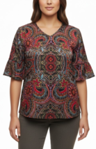 Floral &amp; Geometric Design V-Neck Ruffled Sleeve Bohemian Women Blouse (X... - $15.30