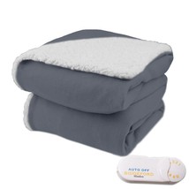 Biddeford Comfort Knit Throw Electric Heated Throw Blanket Natural Sherpa Gray - $56.99