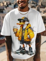 Men&#39;s Cool Duck and Coffee Cartoon Illustration Print Casual T-Shirt - $18.99