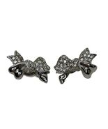 Vintage Silver Tone Bows Clip On Earrings Costume Jewelry 1&quot; - €19,50 EUR