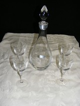 Vintage Glass Decanter 4 goblets Etched Bohemia Crystal - $35.92