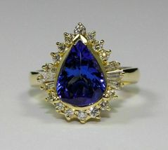 14k Yellow Gold Over 4.00 Ct Pear Cut Blue Tanzanite &amp; Diamond  Engagement Ring - £82.21 GBP