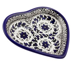 Armenian Ceramic Heart Bowl Décor Floral Mosaic White Blue Hand Made 5.5&quot;/13cm - £14.99 GBP