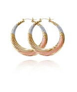 18k Layered Real Gold Filled round bamboo earrings Multi colors - $13.14 CAD