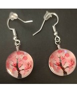 Pink Floral Acrylic Ball Tree Earrings ~ Silver Alloy ~ 1.5&quot; Drop Dangle... - £11.76 GBP