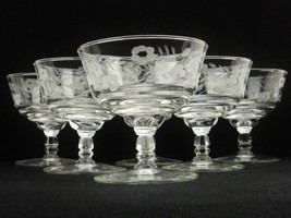 Set of 6 Rock Sharpe/Libbey Sherbet Glasses, Etched Floral Pattern, 3 1/2&quot; - £46.19 GBP
