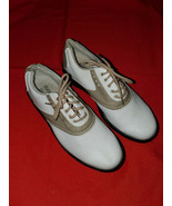 FootJoy GreenJoys Golf Shoes Womens Size 7.5M White Tan Saddle Soft Spik... - £11.78 GBP