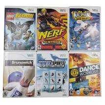 Wii 6 Game Lot LEGO Batman NERF N-Strike Rayman Raving Rabbids Bowling Sports - £20.91 GBP