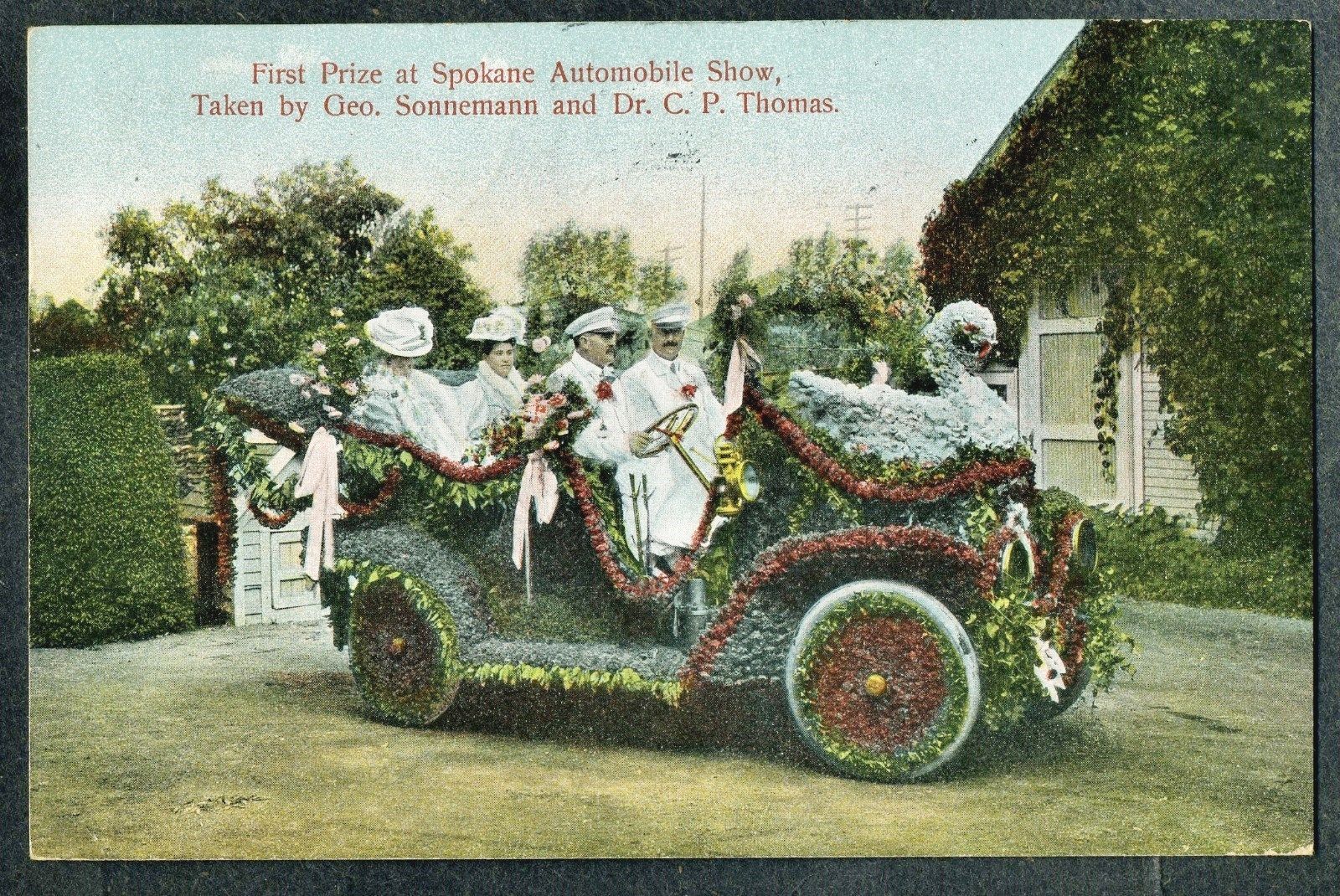 Primary image for 1908 Antique Car POSTCARD Spokane Automobile Show WA Posted George Sonnemann