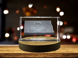 LED Base included | North Dakota 3D Engraved Crystal 3D Engraved Crystal Keepsak - £31.96 GBP+