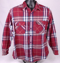QUARTERS Flannel Shirt-L-Button Front-Burgandy Plaid-Hiking Outdoor-Thic... - £19.49 GBP