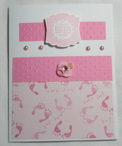 Stampin up! Handmade card Cutest Baby Ever Pink Feet Pearl Girl w/ envelope - £4.79 GBP