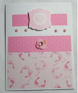 Stampin up! Handmade card Cutest Baby Ever Pink Feet Pearl Girl w/ envelope - $10.67 CAD